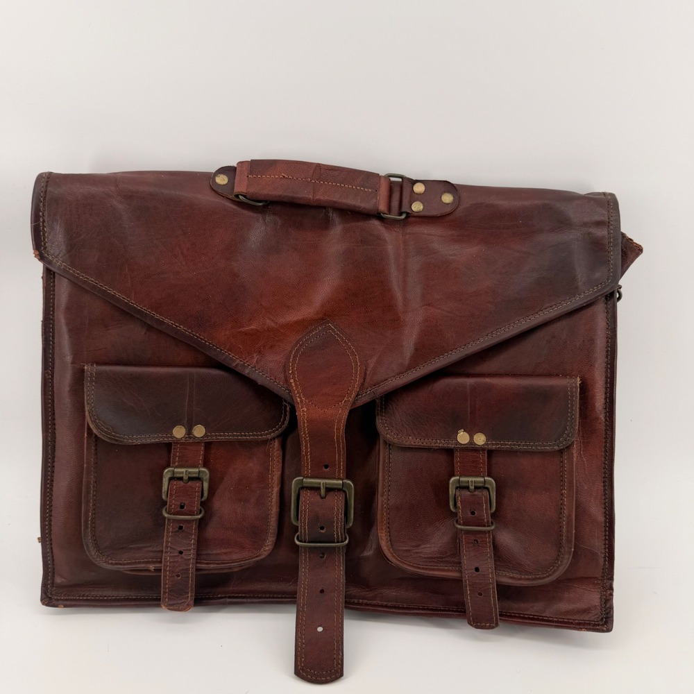 Vintage Brown Leather Messenger Bag Satchel Laptop Briefcase Rustic Distressed